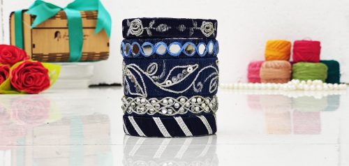 Blue Silver Handmade Spiral Bangles