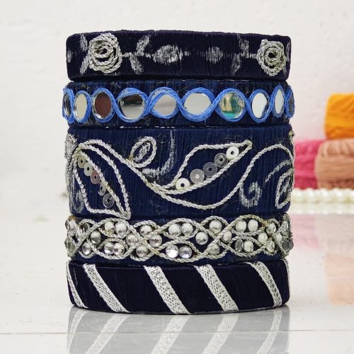 Blue Silver Handmade Spiral Bangles