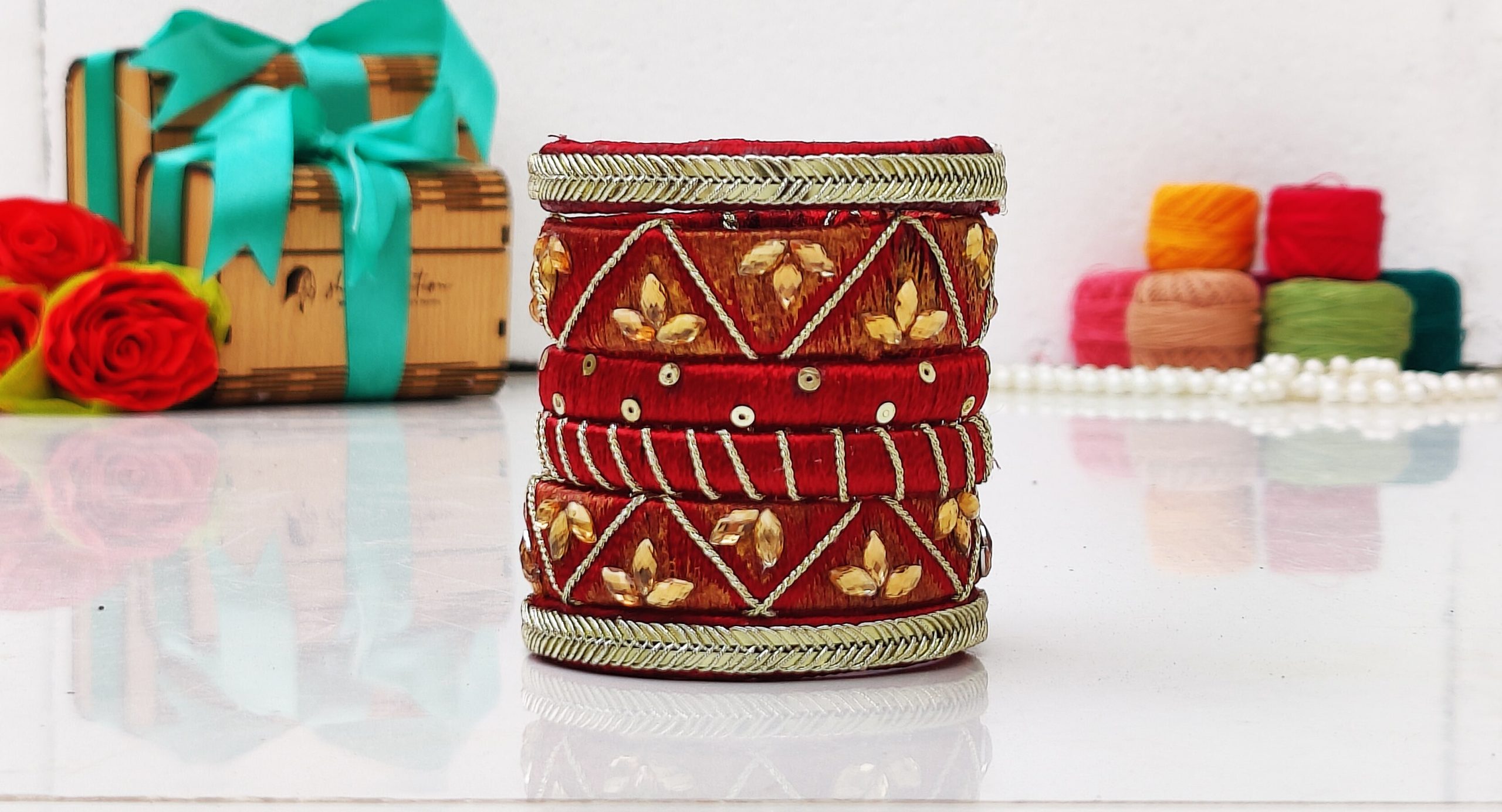 Maroon With Golden Accents Bridal Bangles